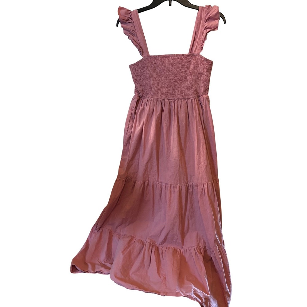 Elloh Collection Women's Maxi Dress Small Smocked Tiered Ruffle Straps‎ Mauve